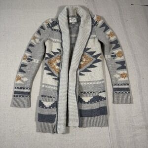 Lucky Brand Southwestern Aztec Cardigan Sweater Womens Small Open Front Boho